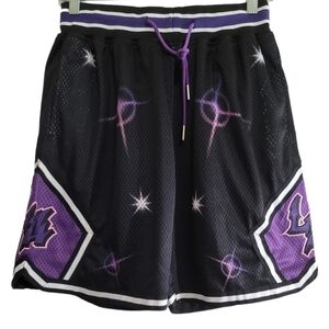 NWT Headgear Classics LA Airbrush Graffiti Basketball Shorts Small Black Purple